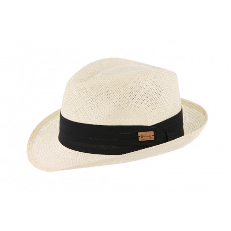 Chapeau de paille ecru et noir Pablo Herman ANCIENNES COLLECTIONS divers