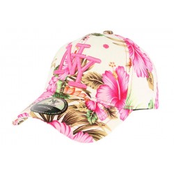 Casquette baseball beige et rose à fleurs CASQUETTES Hip Hop Honour