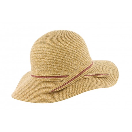 Chapeau de Paille Femme Beige et Rouge Herman ANCIENNES COLLECTIONS divers