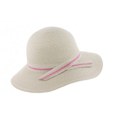 Chapeau de paille femme gris et rose Herman ANCIENNES COLLECTIONS divers