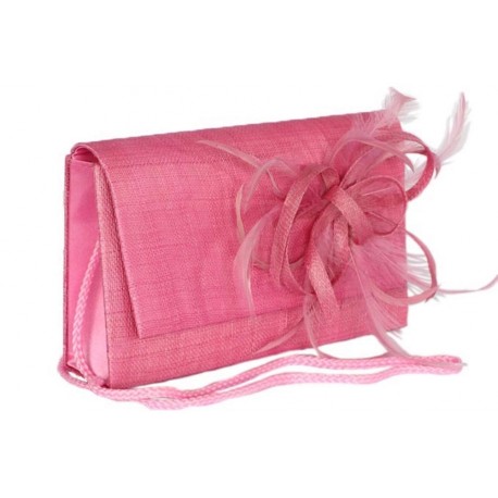 Pochette Mariage Falbala Sisal rose avec fleur rose ANCIENNES COLLECTIONS divers