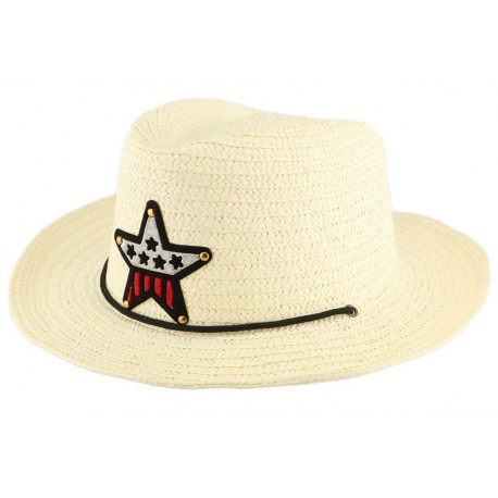 Chapeau enfant beige en paille, chapeau cowboy fille garcon livré 48h!