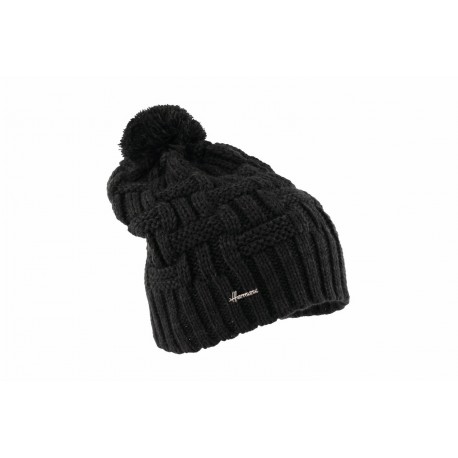 Bonnet pompon noir en laine Herman ANCIENNES COLLECTIONS divers