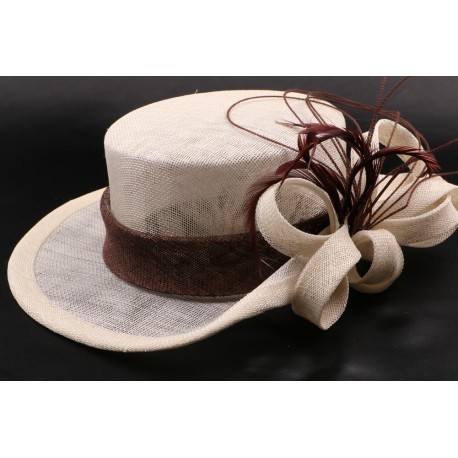 Chapeau mariée Stella en sisal écru et marron ANCIENNES COLLECTIONS divers