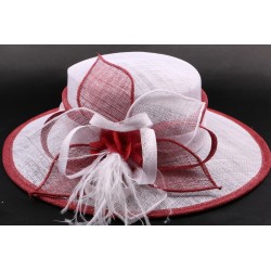 Chapeau mariée Ludivine en sisal blanchi et rouge bordeaux ANCIENNES COLLECTIONS divers