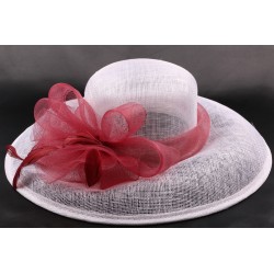 Chapeau mariée Emilie en sisal blanc et bordeaux ANCIENNES COLLECTIONS divers