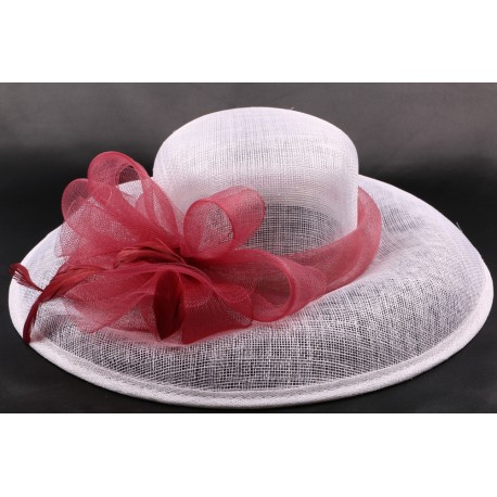 Chapeau mariée Emilie en sisal blanc et bordeaux ANCIENNES COLLECTIONS divers