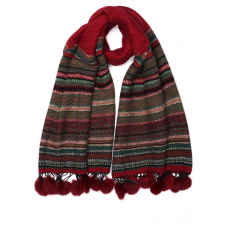 Grande echarpe pompon rouge en laine Lyvak Echarpe Nyls Création