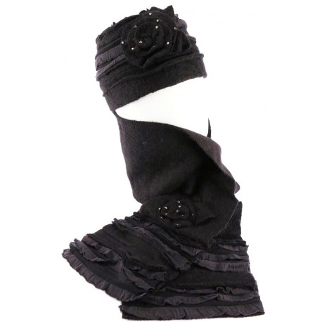 Bonnet echarpe noir et gris en laine bouillie Mona ANCIENNES COLLECTIONS divers
