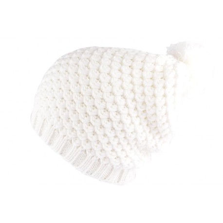 Bonnet pompon Blanc Erwan Nyls Création BONNETS Nyls Création