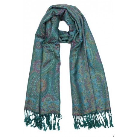 Echarpe Pashmina Bleu canard et Turquoise Bombay Echarpe Léon montane