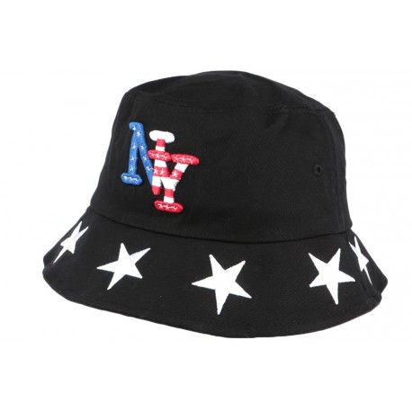 Chapeau Bob noir drapeau USA et étoiles en coton ANCIENNES COLLECTIONS divers