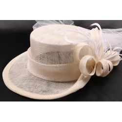 Chapeau mariée Stella en sisal écru + voile ANCIENNES COLLECTIONS divers