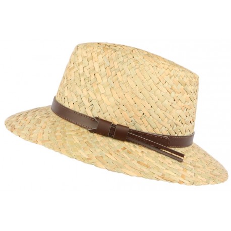 Chapeau de paille naturelle beige ceinture cuir marron CHAPEAUX Léon montane