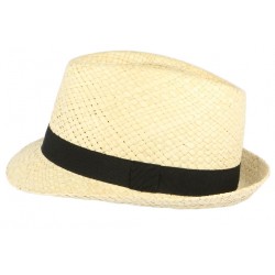 Chapeau trilby de paille beige clair ceinture noire CHAPEAUX Léon montane