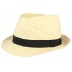 Chapeau trilby de paille beige clair ceinture noire CHAPEAUX Léon montane