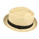 Chapeau Porkpie paille beige ceinture noire Charly CHAPEAUX Léon montane