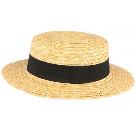 Chapeau de paille canotier beige ceinture noire Moritz CHAPEAUX Léon montane