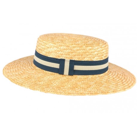 Chapeau de paille canotier beige ceinture bleue Moritz ANCIENNES COLLECTIONS divers