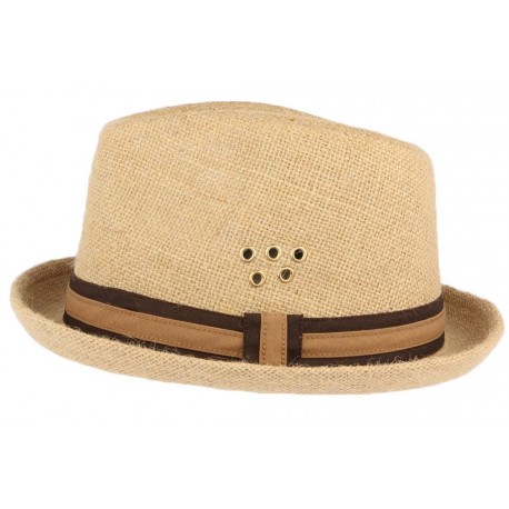 Chapeau Porkpie en lin beige ceinture marron Hackman ANCIENNES COLLECTIONS divers