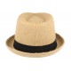 Chapeau Porkpie en lin beige ceinture noire Hackman ANCIENNES COLLECTIONS divers