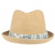 Chapeau Porkpie en lin beige ceinture bleue Hackman ANCIENNES COLLECTIONS divers