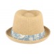 Chapeau Porkpie en lin beige ceinture bleue Hackman ANCIENNES COLLECTIONS divers