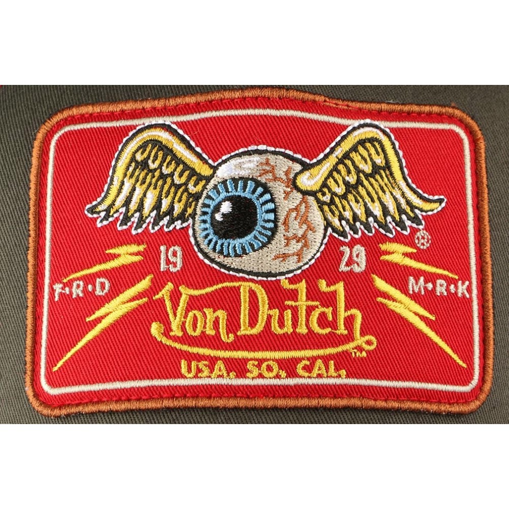 Von Dutch Berretto Trucker Flying Eyeball Uomo Donna: Marrone, Taglia Unica Regolabile, Stile Vintage Con Toppa Ricamata