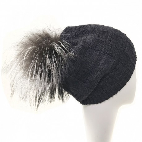 Bonnet pompon fourrure noir Chalime Celine Robert ANCIENNES COLLECTIONS divers