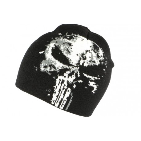 Bonnet tête de mort noir et blanc biker en laine ANCIENNES COLLECTIONS divers