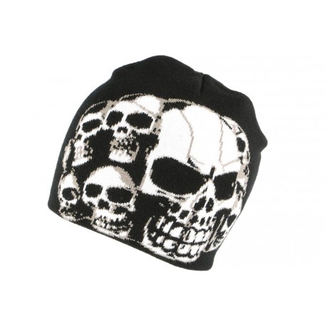 Bonnet noir tete de mort blanche look biker ANCIENNES COLLECTIONS divers