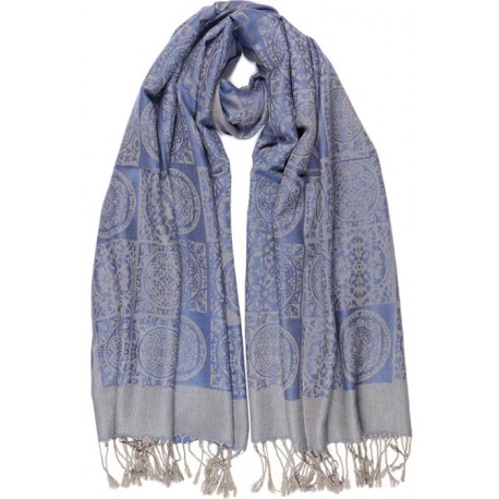 Grande Echarpe Pashmina Bleu et Argent Jaipur Leon Montane ANCIENNES COLLECTIONS divers