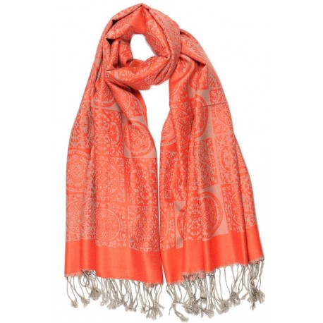 Grande Echarpe Pashmina Orange et Grise Jaipur Leon Montane Echarpe Léon montane