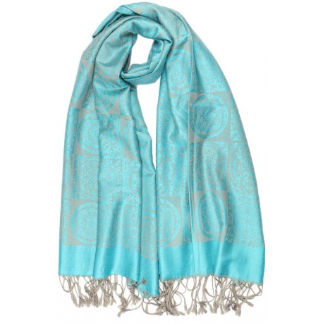 Grande Echarpe Pashmina Bleu Turquoise Jaipur Leon Montane ANCIENNES COLLECTIONS divers