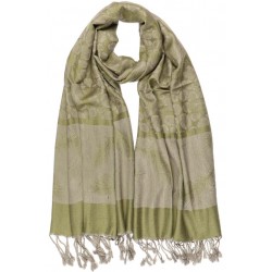 Echarpe Pashmina verte et grise avec soie Patna Echarpe Léon montane