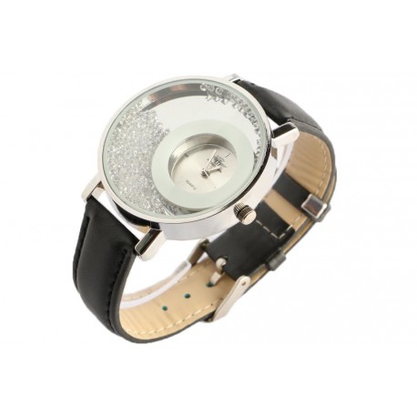 Montre femme argent et strass bracelet noir Precya ANCIENNES COLLECTIONS divers