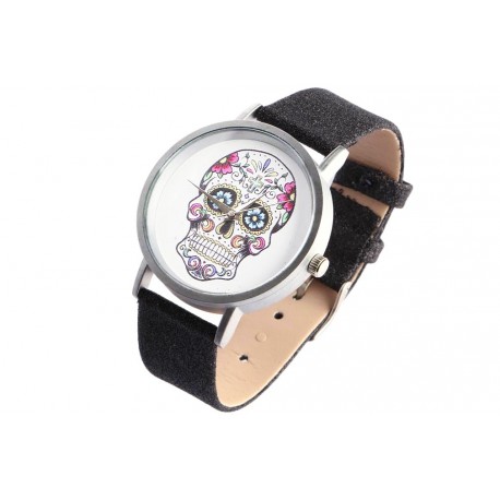 Montre bracelet paillettes noires avec tete de mort fashion Michael John ANCIENNES COLLECTIONS divers