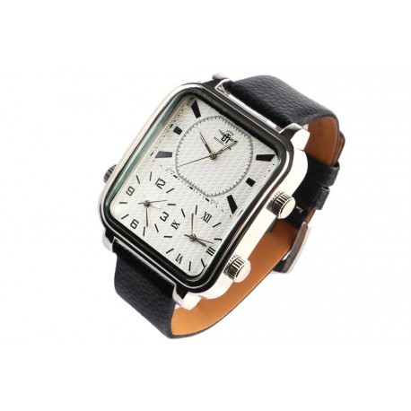 Grosse montre rectangle chronographe noire bracelet cuir Kyltex Michael John ANCIENNES COLLECTIONS divers