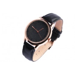 Montre femme doree strass noir bracelet cuir Staly Montre Michael John