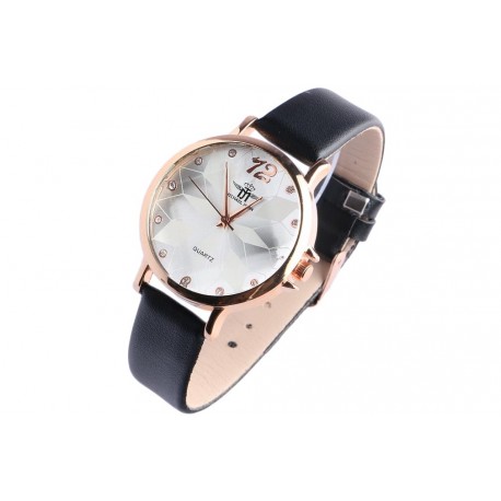 Jolie montre femme fleur doree bracelet noir Melka Montre Michael John