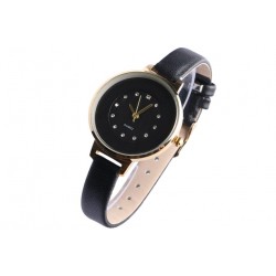 Fin bracelet montre femme noir dore strass classe Prestya Montre Michael John