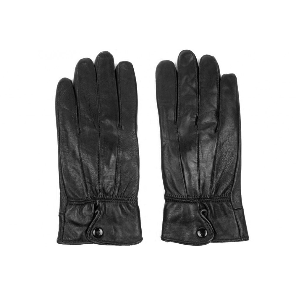 Gants en cuir avec revers en polaire pour femme en noir