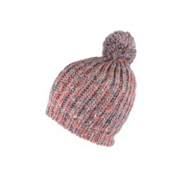 Bonnet pompon gris et rouge corail Koly Leon Montane BONNETS Léon montane