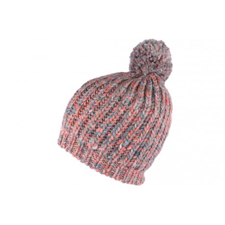 Bonnet pompon gris et rouge corail Koly Leon Montane BONNETS Léon montane