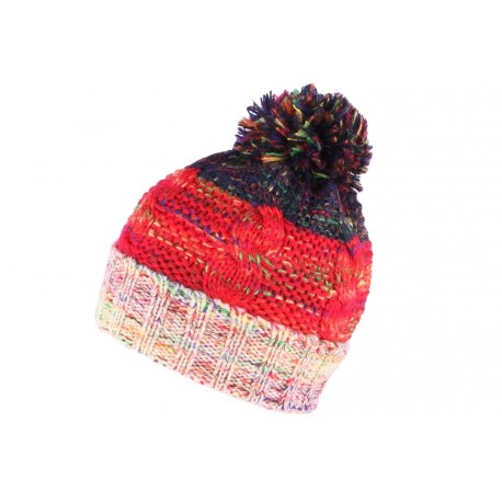 Bonnet pompon rouge et beige Fashion Zyka Leon Montane BONNETS Léon montane