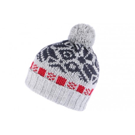 Bonnet pompon gris et rouge, bonnet ski homme et femme livraison 48h!