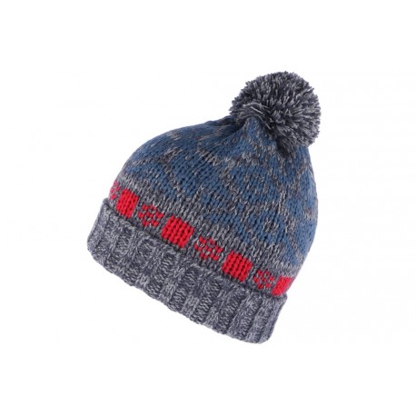 Bonnet pompon gris et bleu, bonnet ski homme et femme livraison 48h!