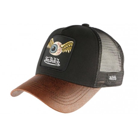 Casquette Von Dutch Noire Flying Eyeball visiere cuir Marron GRN ANCIENNES COLLECTIONS divers