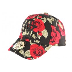 Casquette Enfant Noire Fleurs Rouges NY Bora de 7 à 12 ans ANCIENNES COLLECTIONS divers