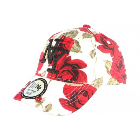 Casquette Enfant Blanche Fleurs Rouges NY Bora de 7 à 12 ans ANCIENNES COLLECTIONS divers